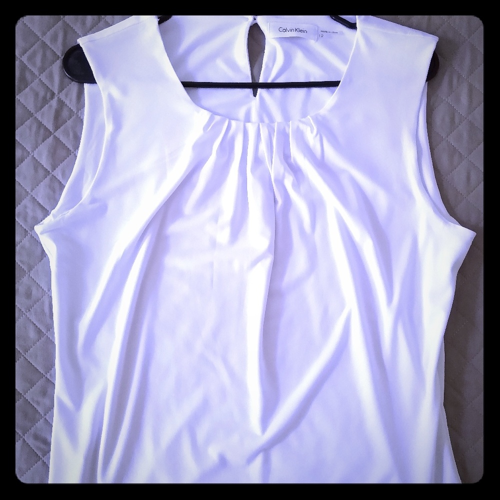 White Calvin Klein Sleeveless Pleated Top